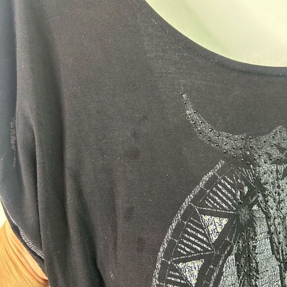Affliction Womens Black Graphic Tee Size M‎ Bull Skull Studded Boho Western - Picture 4 of 11